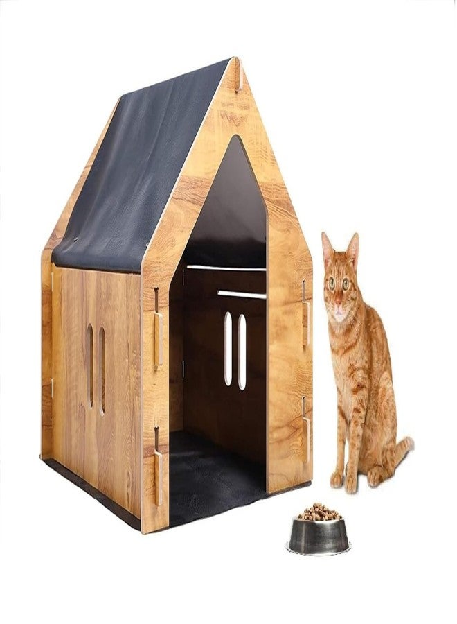 Keebori Pet House for Dogs Large Wooden Dog House for Small Medium Dog Foldable Wooden Dog House Cat House with Foldable Mat and Roof (Beige, Small) - Image 1